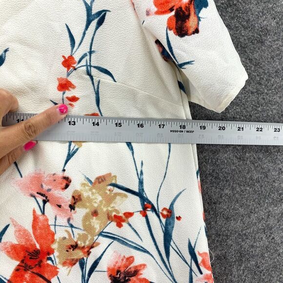 Peppermint Dress Women M Medium White Floral Shift Short Short Sleeve Hook & Eye - Picture 6 of 8